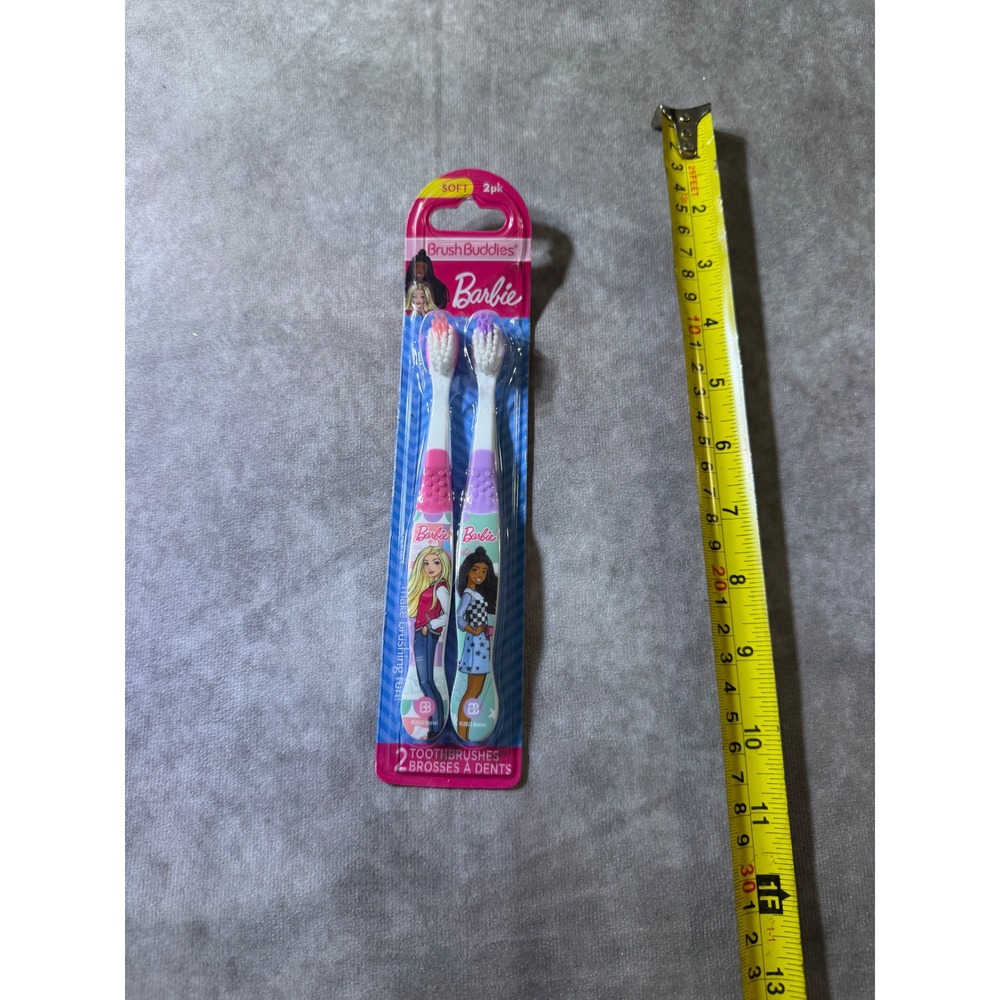 Barbie Brush Buddies Soft Manual Toothbrush 2-Pack Pink Purple Kids New